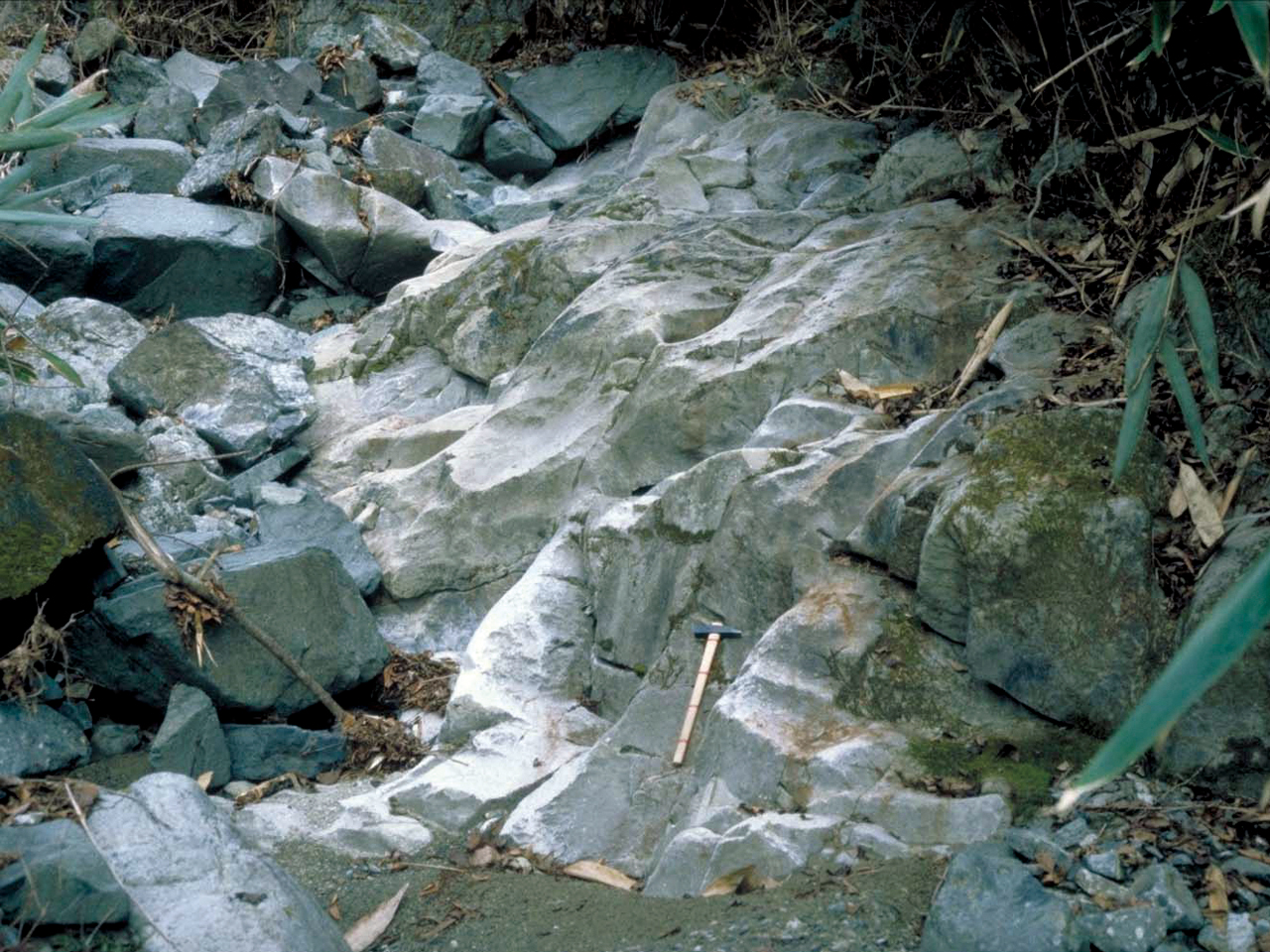 白石沢の結晶質石灰岩の露頭