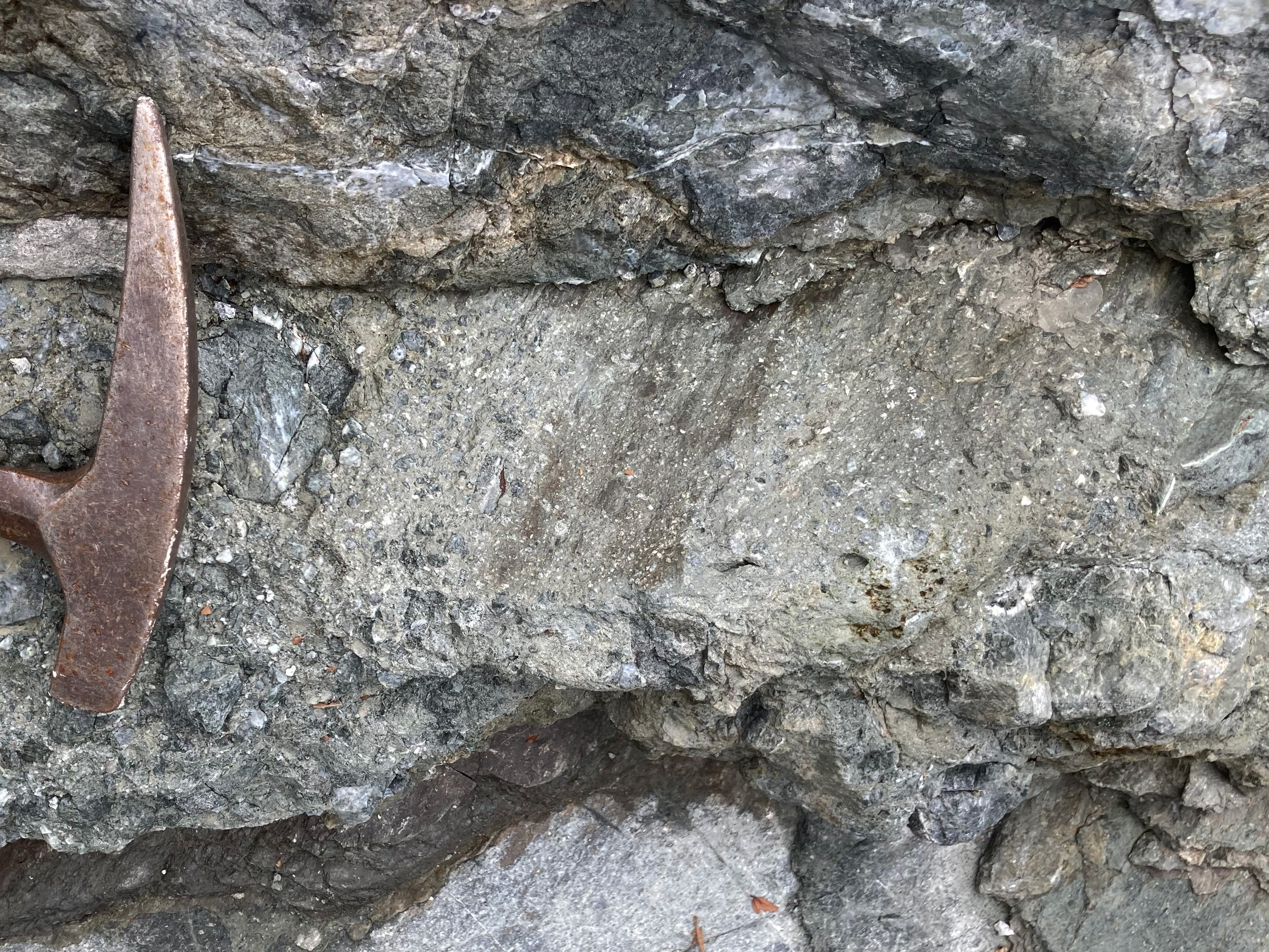 カタクレーサイト表面に見られるスリッケンライン（右上から左下方向）